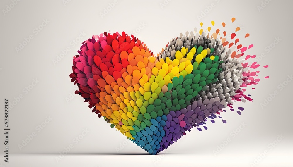  a colorful heart made up of many different colored dots on a white background with a gray backgroun