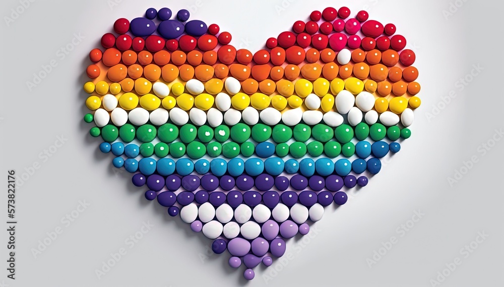  a heart made out of candy balls in the shape of a rainbow colored heart on a white background with 