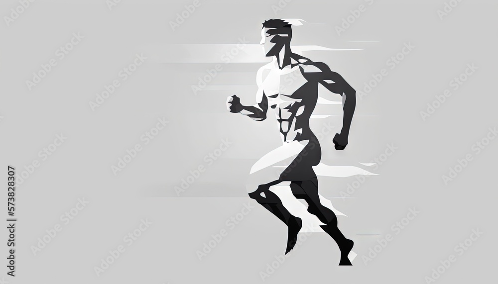  a silhouette of a man running on a gray background with a shadow of his head and hands in the shape