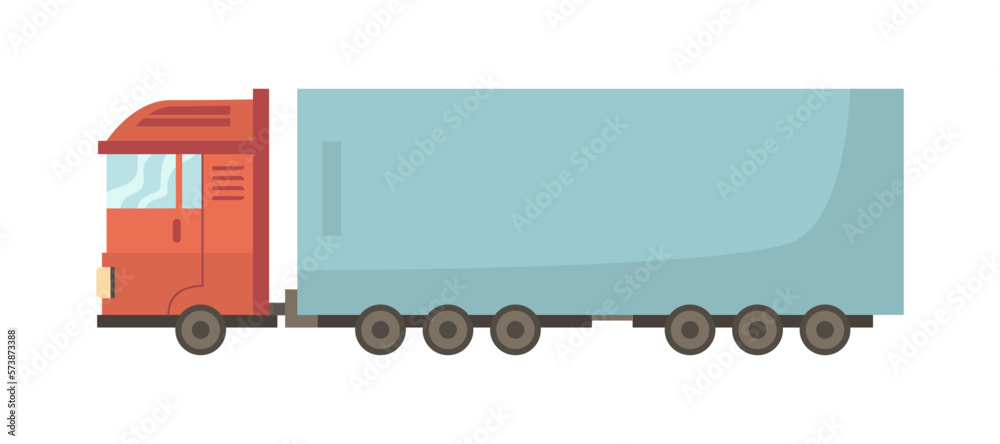 Trailer or lorry truck for logistics services and transportation. Isolated vehicle moving freight an