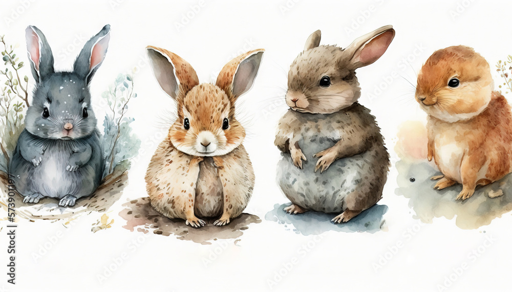  a group of rabbits sitting next to each other on top of a white surface with words written below it