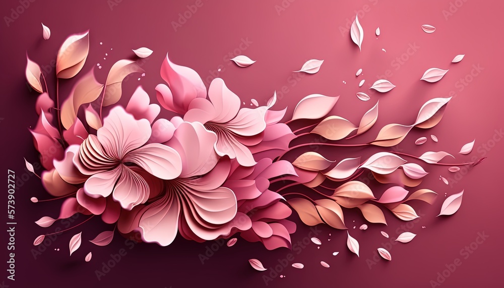  a pink background with pink flowers and leaves on the bottom of it, and a pink background with pink