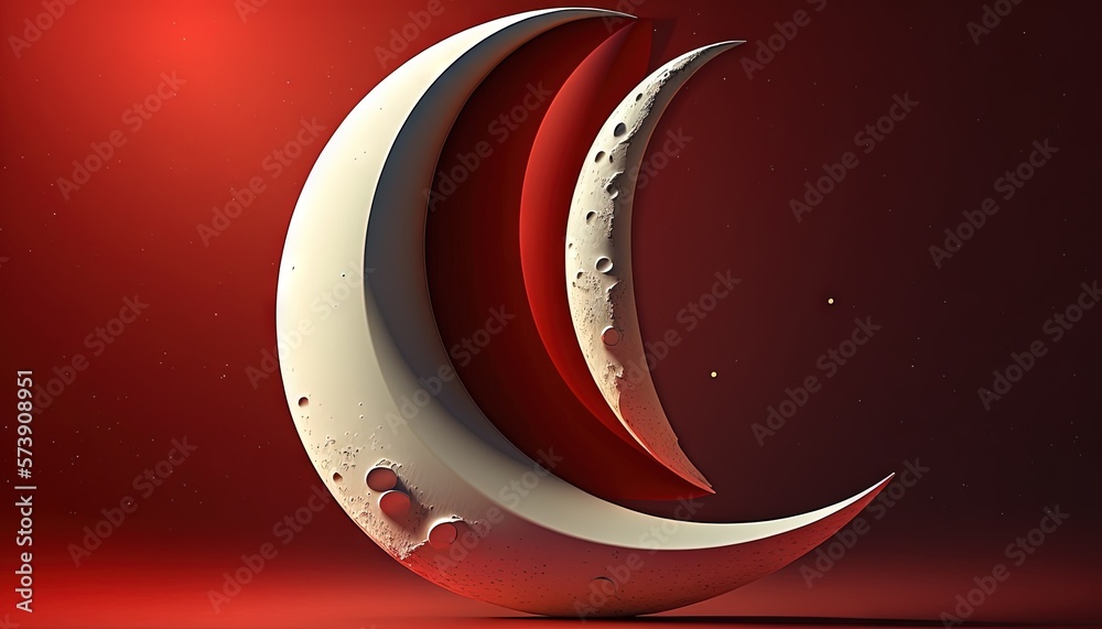  a red and white crescent shaped object on a red background with a red background and a white cresce