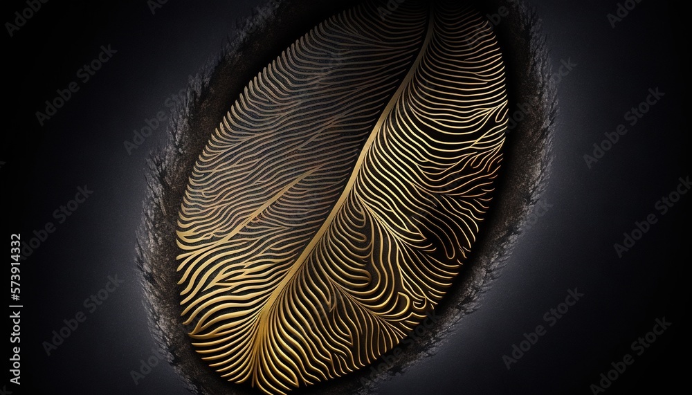  a golden feather on a black background with a black background and a black background with a gold f