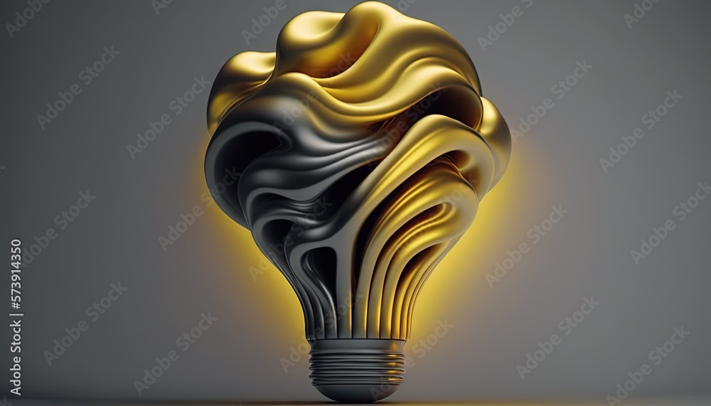  a light bulb that is shaped like a wave of gold and black liquid on a gray background with a light 