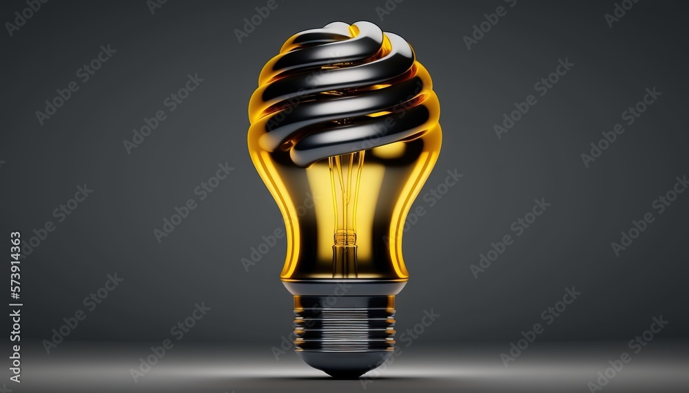  a light bulb with a swirly black and yellow design on its side and a gray background with a black 