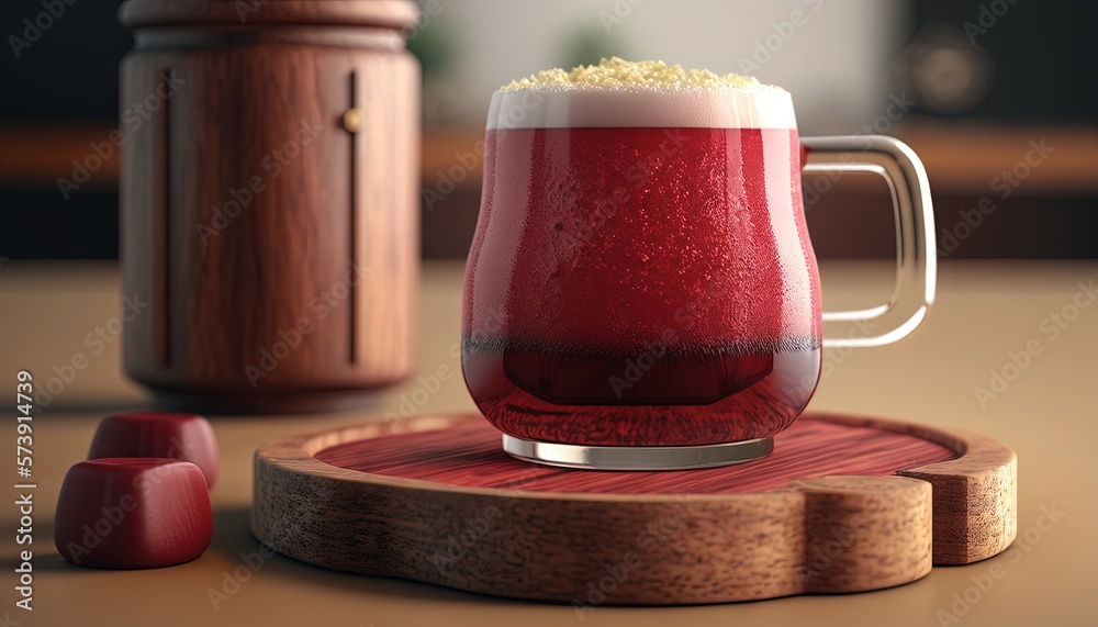  a glass of beer sitting on top of a wooden coaster next to a bottle of beer and a wooden salt shake