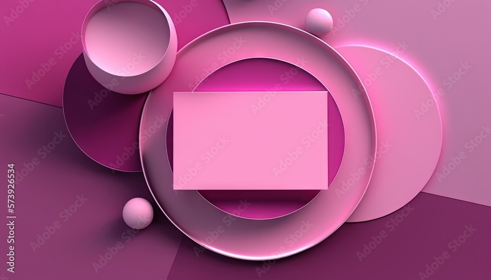  a pink abstract background with circles and a rectangle shaped object.  generative ai