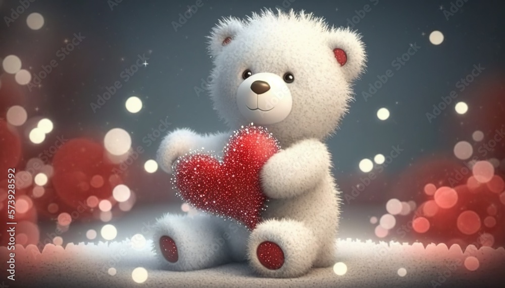  a white teddy bear holding a red heart in its paws.  generative ai