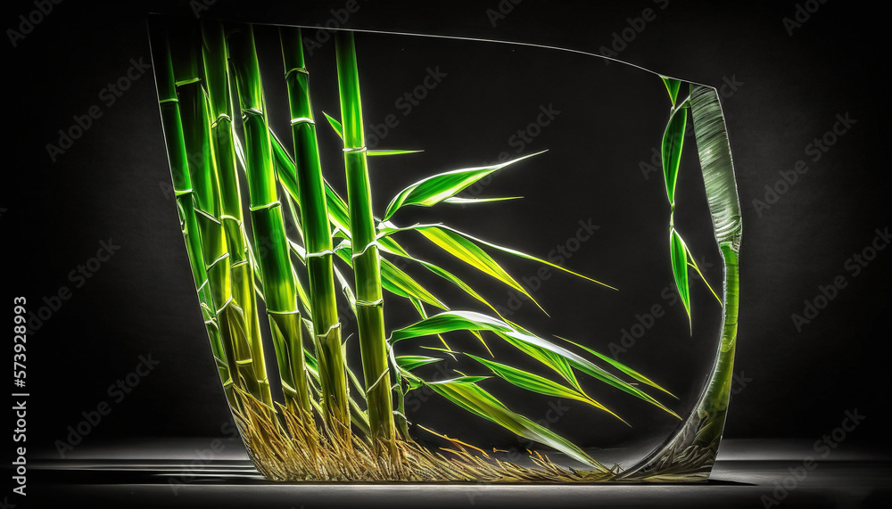  a glass vase that has some plants inside of it on a table.  generative ai