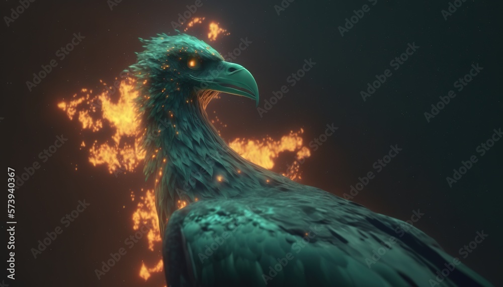  a large bird with a lot of fire around its neck.  generative ai