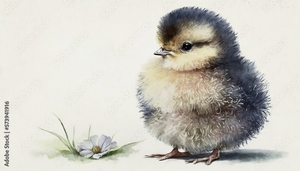  a watercolor painting of a small bird sitting on the ground.  generative ai