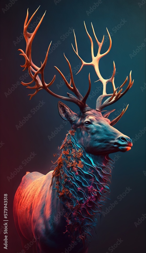  a deer with very large antlers on its head.  generative ai