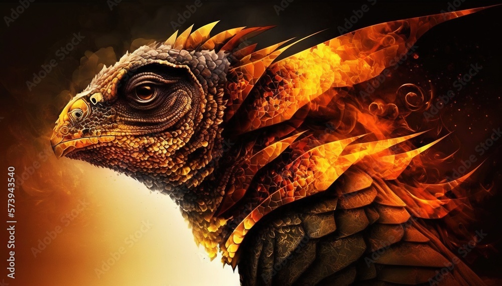  a close up of a bird with fire on its head.  generative ai