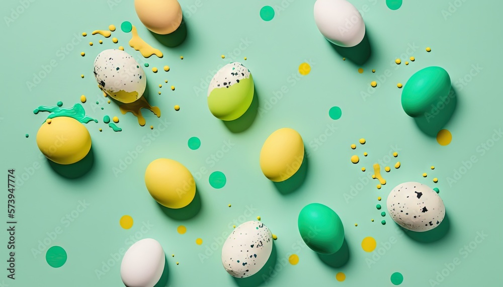  a group of eggs sitting on top of a green surface.  generative ai