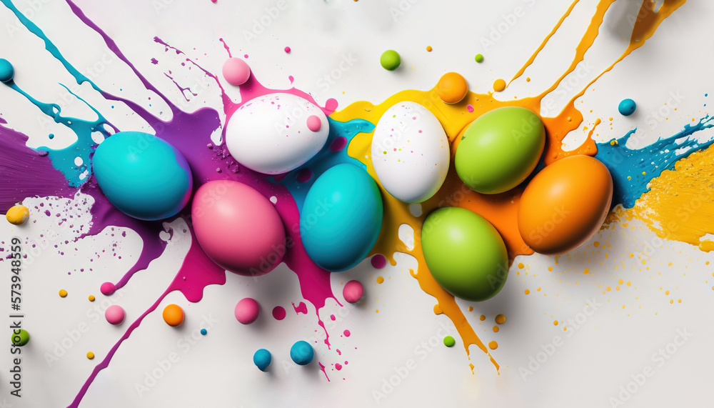  a group of colorful eggs sitting on top of a table.  generative ai