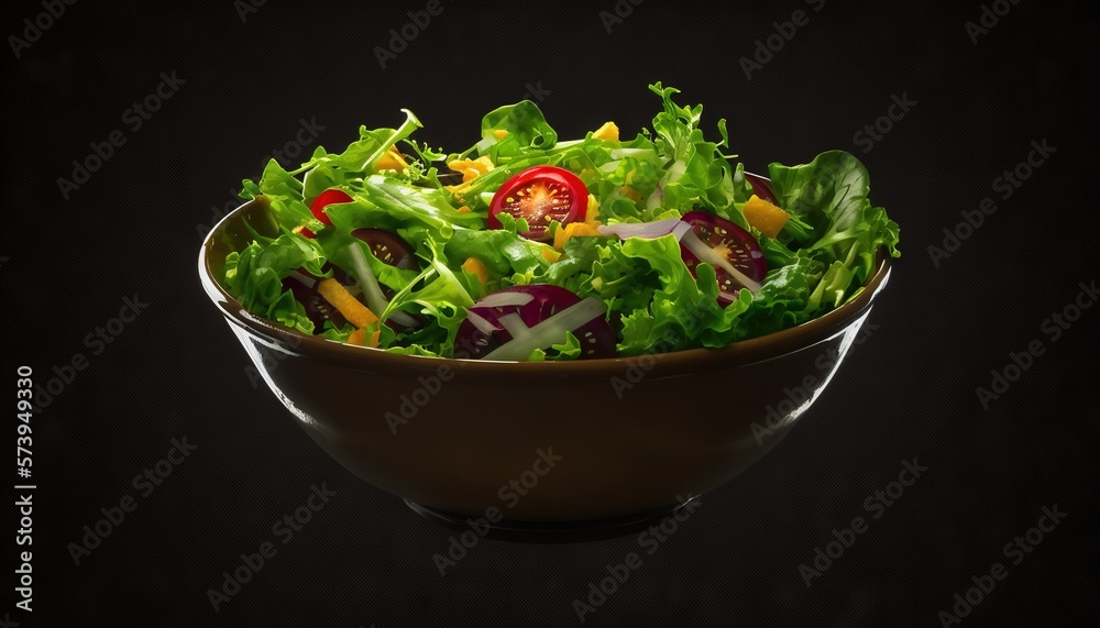  a salad in a bowl with lettuce and tomatoes.  generative ai