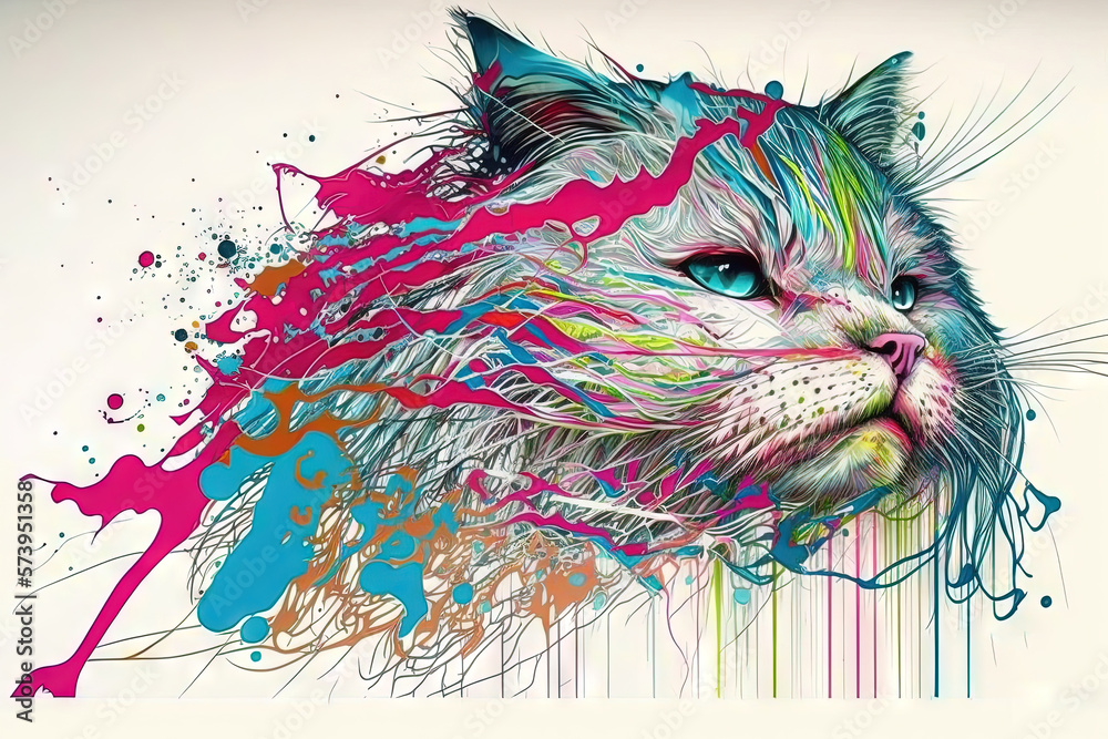  a cat with colorful paint splatters on its face.  generative ai