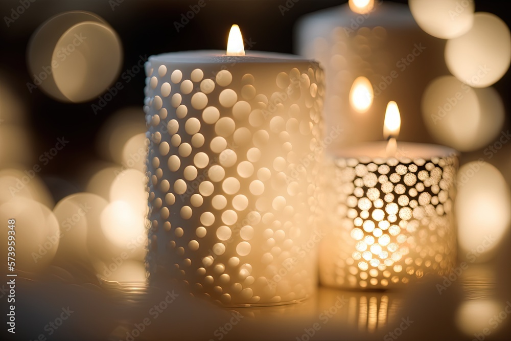  three lit candles sitting next to each other on a table.  generative ai