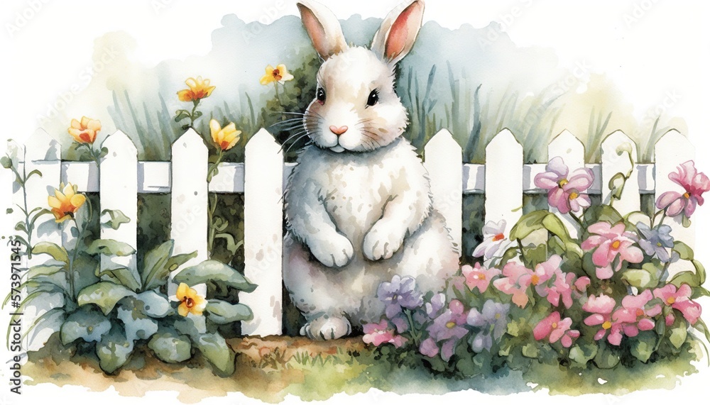  a watercolor painting of a rabbit sitting in a garden.  generative ai