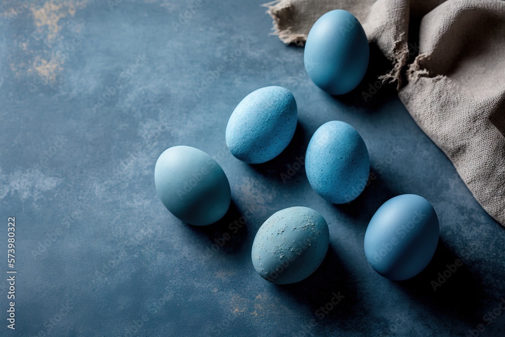  a group of blue eggs sitting on top of a table.  generative ai