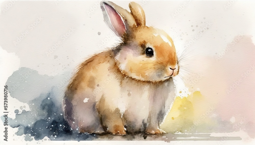  a watercolor painting of a rabbit sitting on the ground.  generative ai