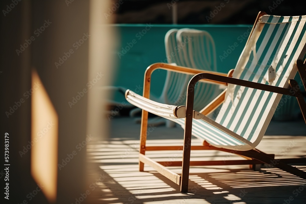  a couple of chairs sitting next to each other on a patio.  generative ai