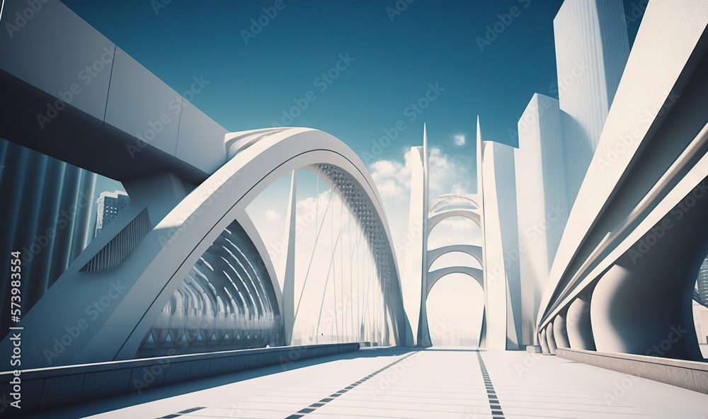  a futuristic city with a bridge and a clock tower in the background.  generative ai