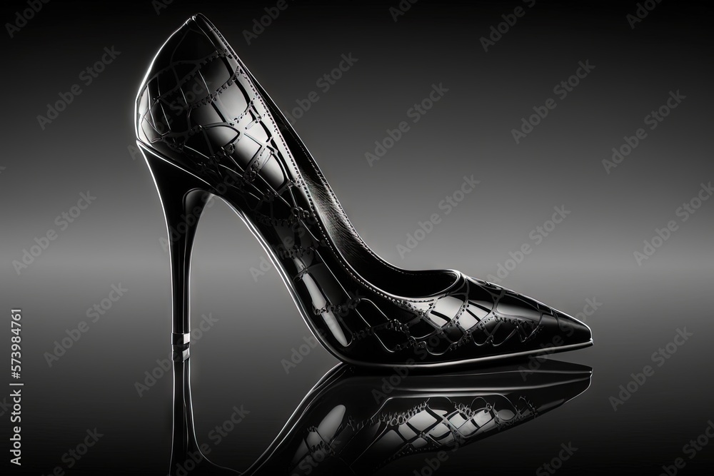  a black high heeled shoe with a snake skin pattern.  generative ai