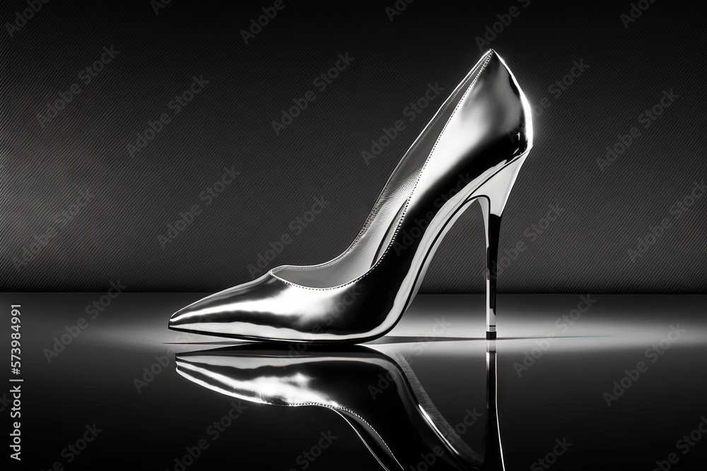  a black and white photo of a high heeled shoe.  generative ai