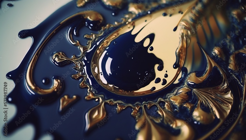  a close up of a gold and black object with a blue background.  generative ai