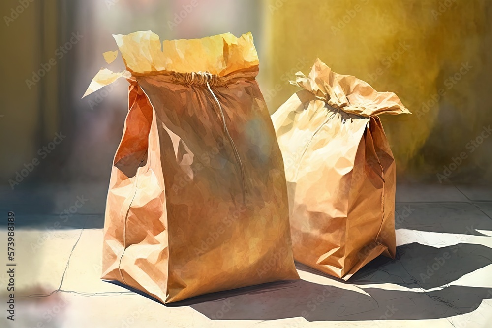  two brown bags sitting on the ground next to each other.  generative ai