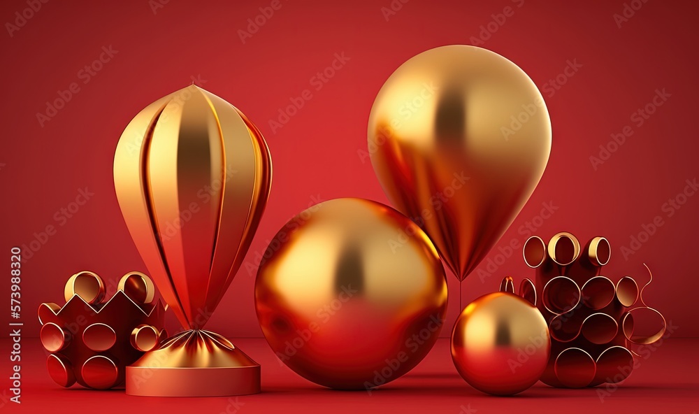  a red and gold christmas ornament on a red background.  generative ai