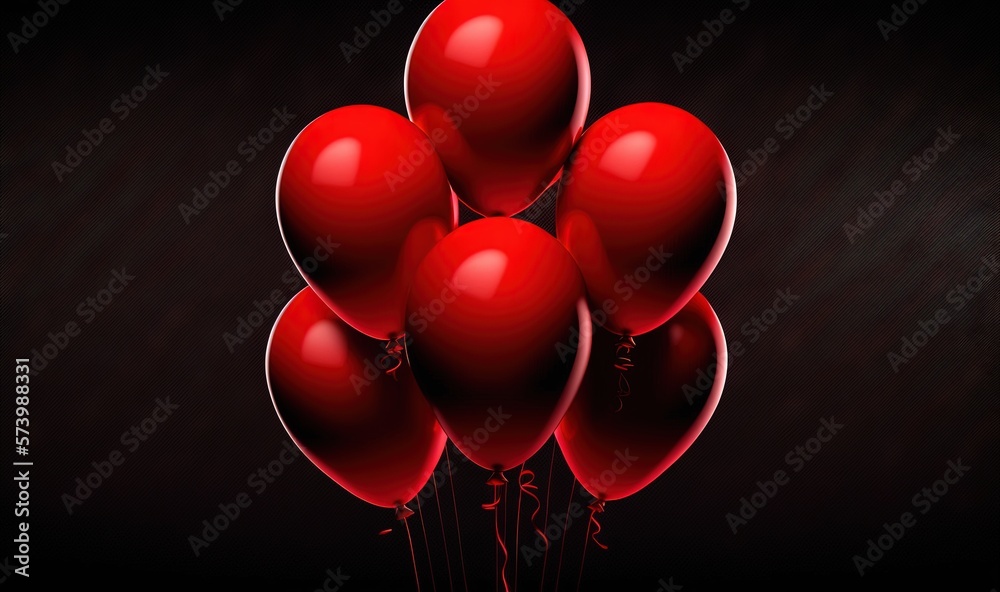  a bunch of red balloons floating in the air on a dark background.  generative ai