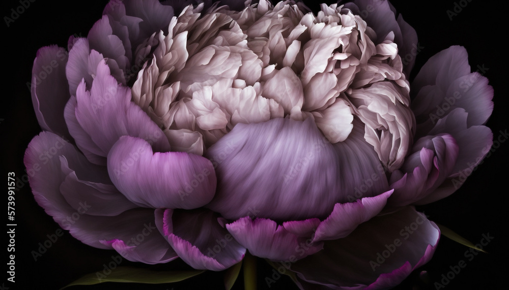  a large purple flower with white petals on a black background.  generative ai