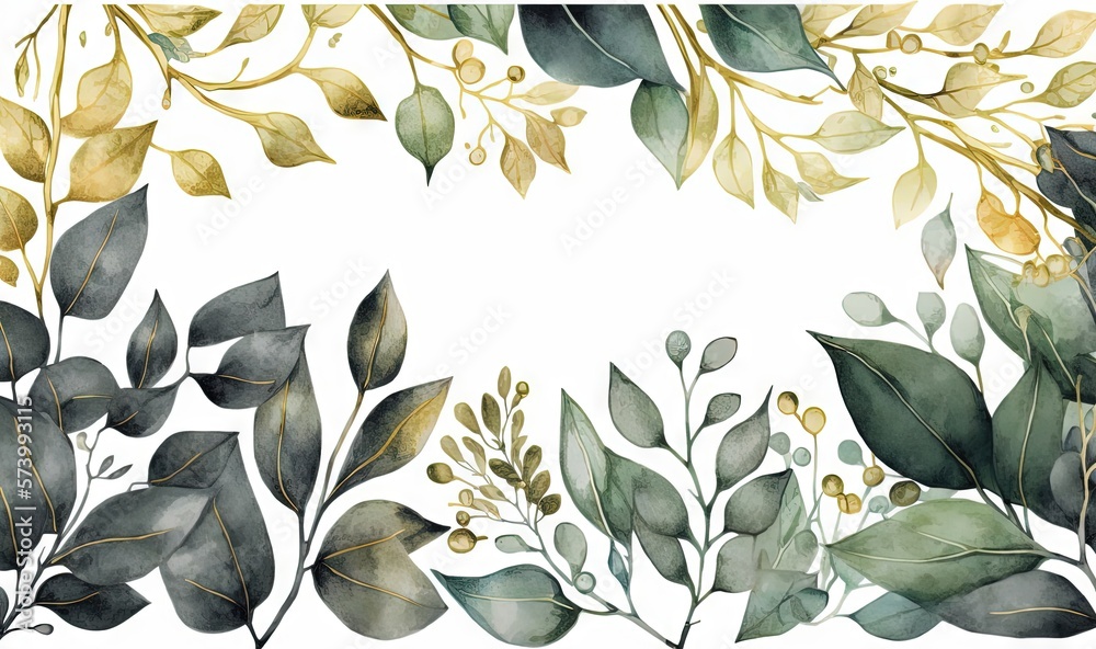  a watercolor painting of leaves and branches on a white background.  generative ai