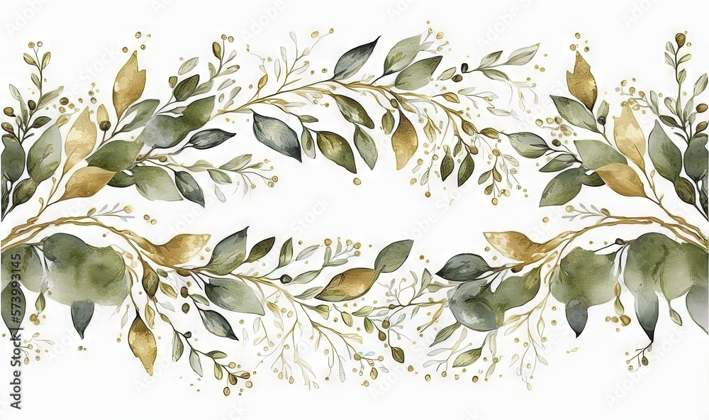  a watercolor painting of leaves and branches on a white background.  generative ai