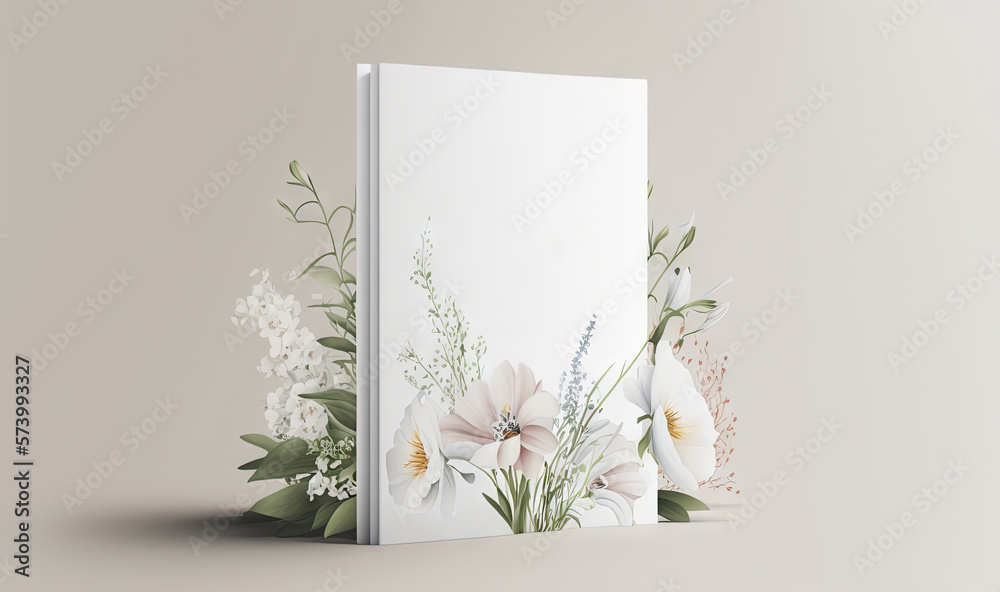  a white book with flowers on the front and side of it.  generative ai