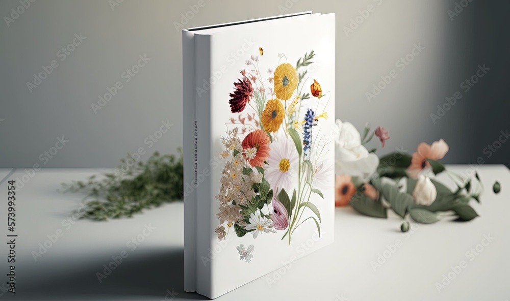  a book with a bunch of flowers on top of it.  generative ai