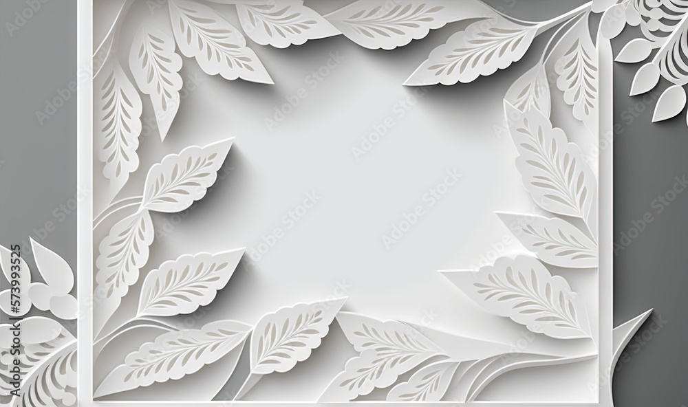  a white paper cut out of leaves and leaves on a gray background.  generative ai