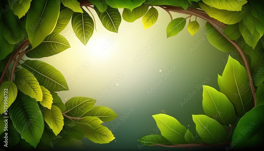  a green leafy background with sunlight shining through the leaves of the tree and a place for a tex