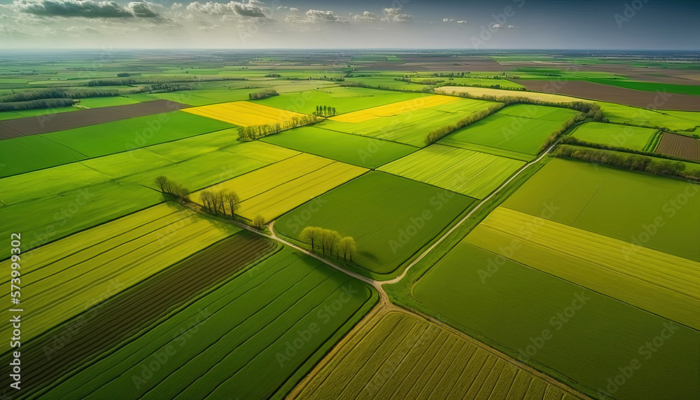 Generative AI, Farm landscape, agricultural fields, beautiful countryside, country road. Nature Illu