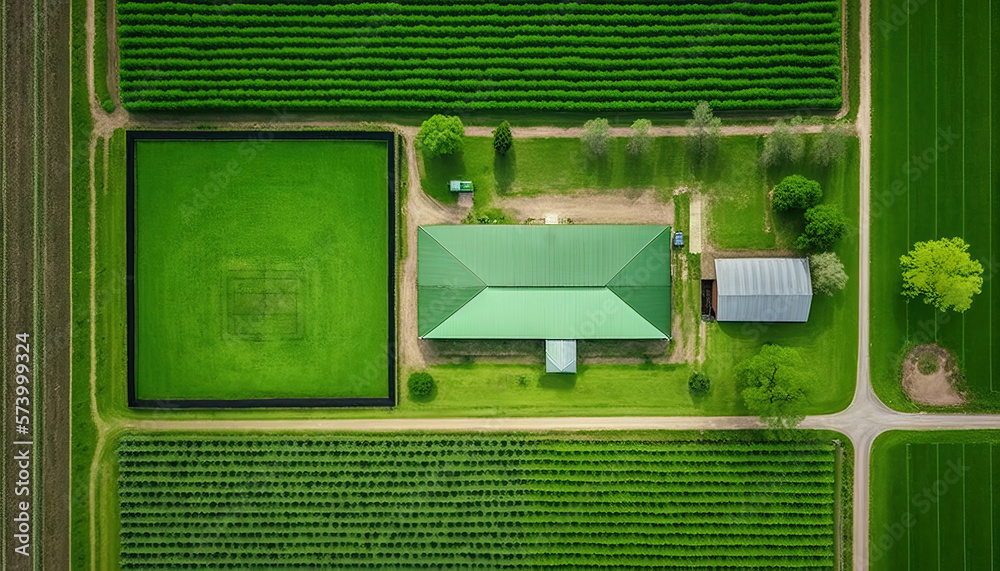 Generative AI, Farm landscape, agricultural fields, beautiful countryside, country road. Nature Illu