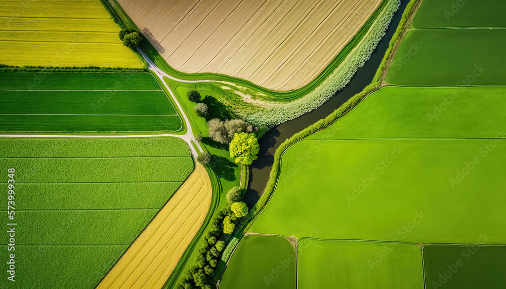 Generative AI, Farm landscape, agricultural fields, beautiful countryside, country road. Nature Illu