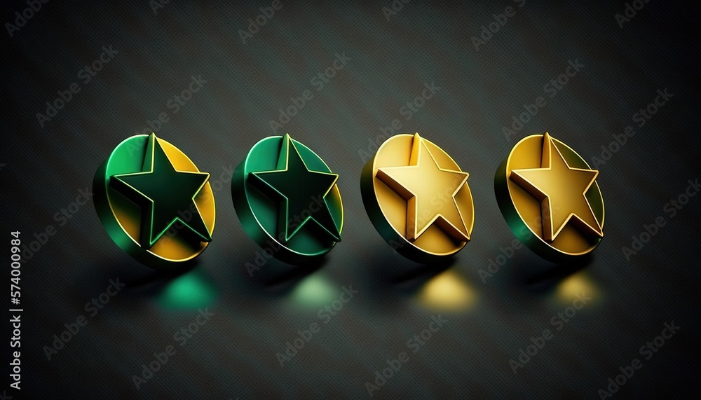  a group of three shiny stars on a black background with a green and yellow stripe around the center