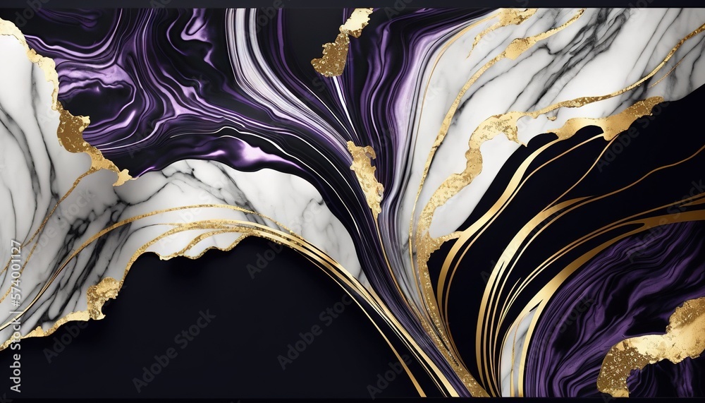  a black and white marble with gold leaf designs on its sides and a black background with gold leaf