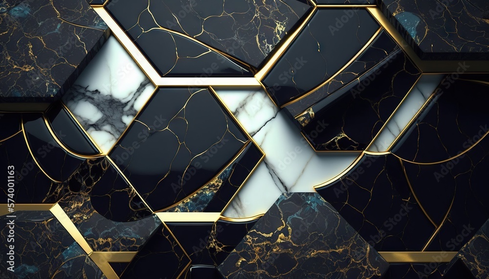  a black and gold geometric design with marble and gold accents on a black background with a marble 