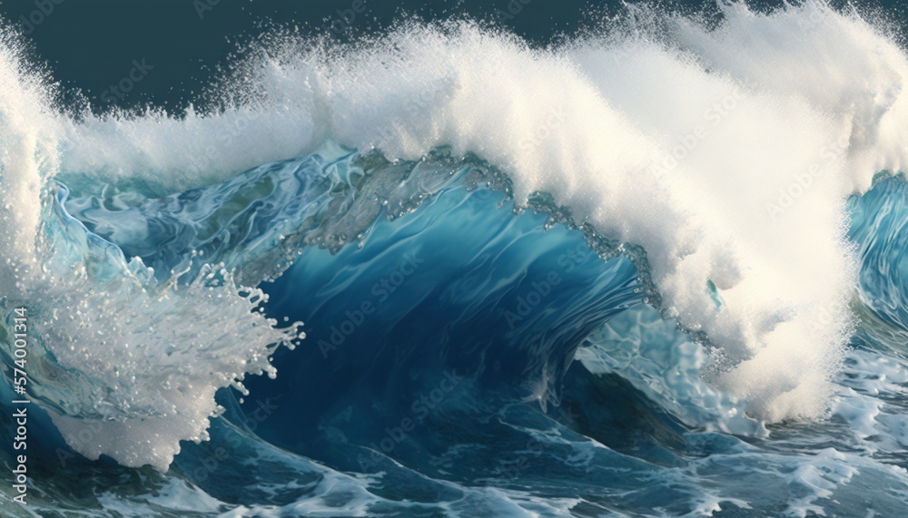  a large wave is breaking in the ocean water with white foam on the top of the wave and the bottom o