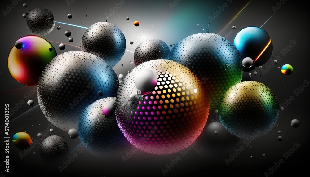  a group of balls with different colors and sizes on a black background with a black background and 