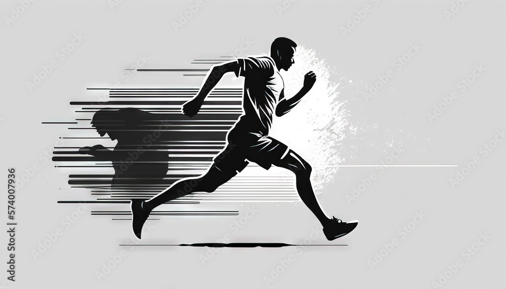  a silhouette of a man running in a race with a splash of paint on the side of the image and a man r